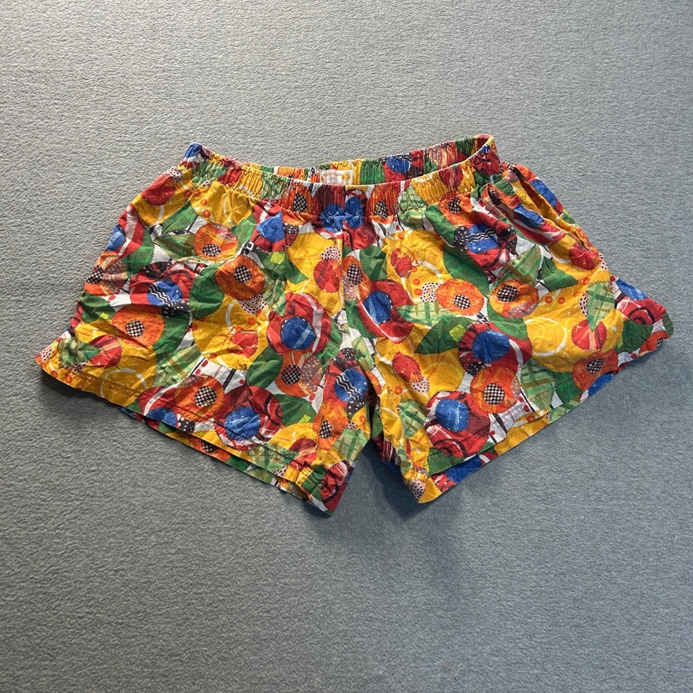 Handmade Pull On Shorts Womens L Multicolor Abstract Print Elastic Waist Boho